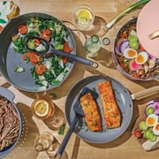Beautiful by Drew Barrymore 12-Piece Cookware Set with EverGood Ceramic Nonstick Coating and Strainer Lids, Rose