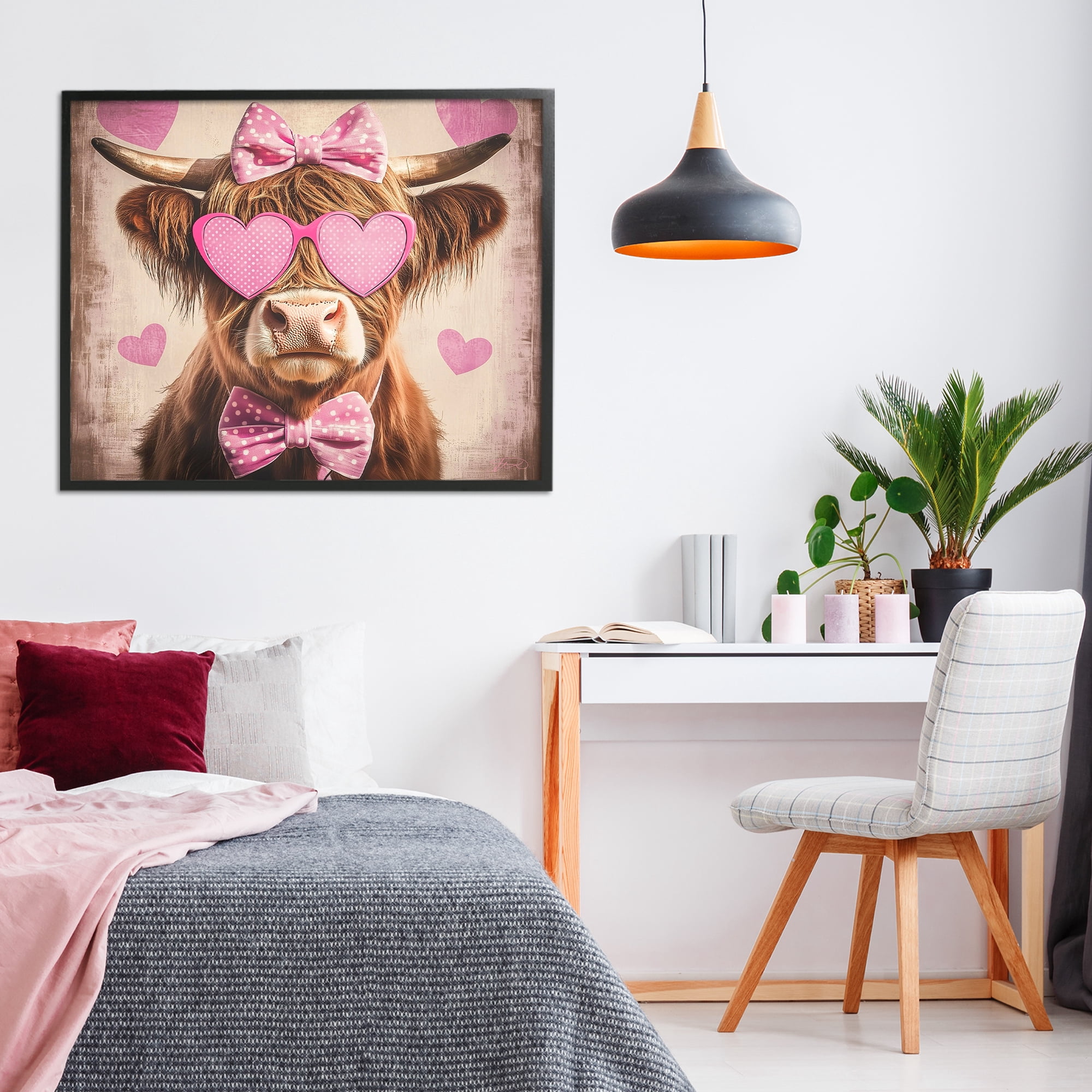 Cute Cattle Pink Hearts Black Framed Giclee Art, design by Shawna Stewart
