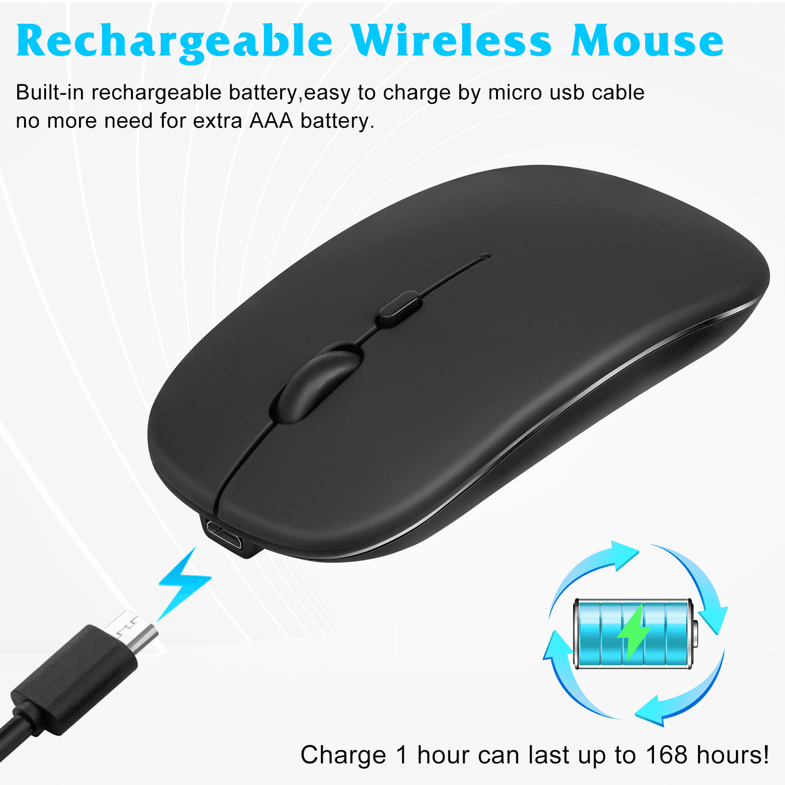 Bluetooth Mouse, Rechargeable Wireless Mouse Fire HD 10 Tablet Bluetooth Wireless Mouse Designed for Laptop / PC / Mac / iPad pro / Computer / Tablet / Android - Black - Walmart.com