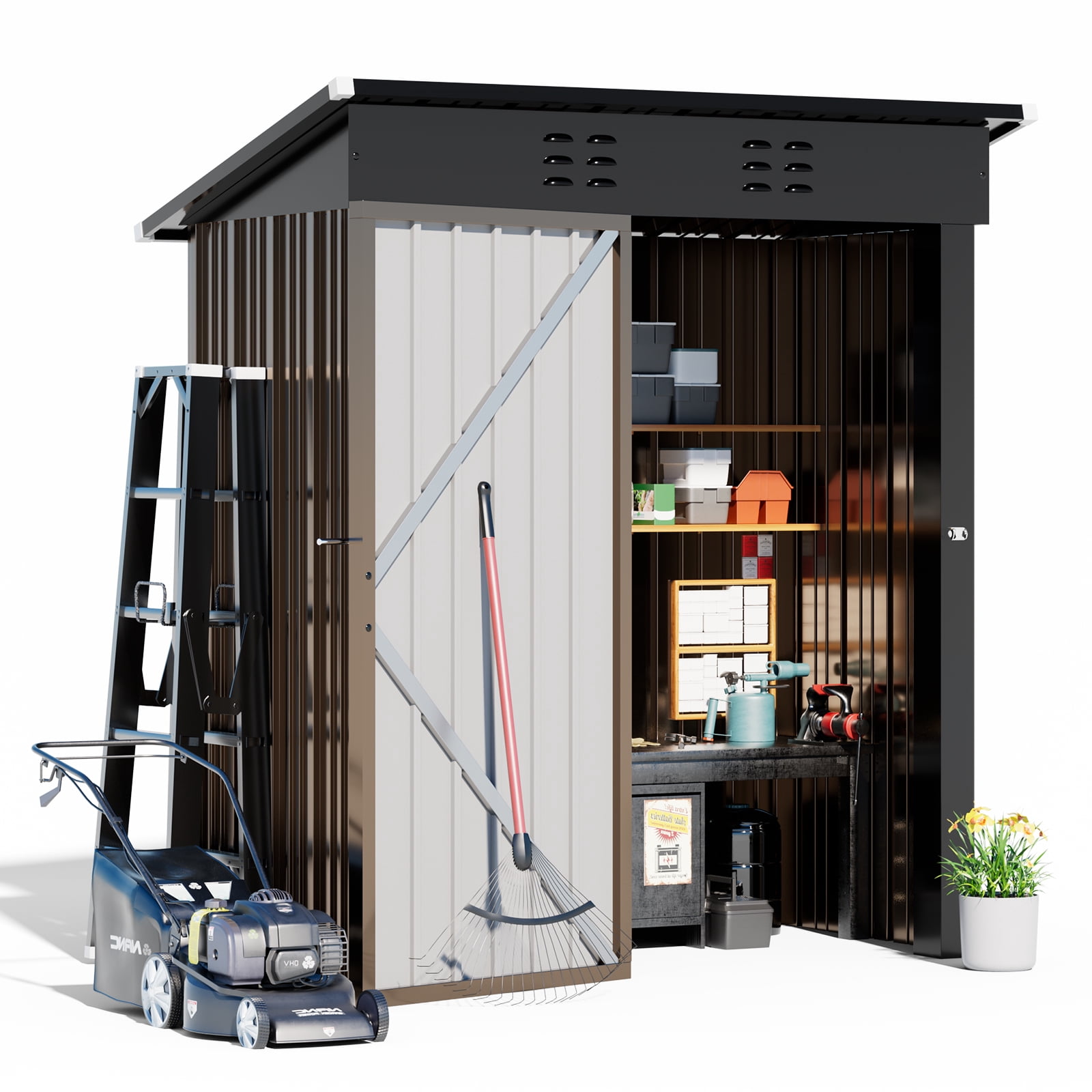 CLOUDREST PRO Metal Shed 5 x 3 ft. Outdoor Storage Shed with Lockable Door and Air Vent Metal Garden Shed,Brown