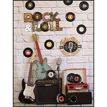 Image of 5x7ft White Bricks Wall Music Band Disc Rock Roll Guitar Background children kids backdrop