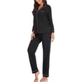 thumbnail image 3 of Cqxid525 Thermal Underwear Set Women's Pure Color Cotton Long Sleeve Pajamas Slim Homewear Tops Pants Set Base Layer Top & Bottom Long Johns Black 1PC, 3 of 8