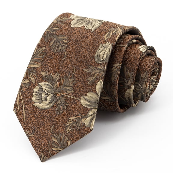 Yongchuantie Fashion Brown Large Flower Pattern Men's Tie Formal Business 8CM Wide Tie Gift Box