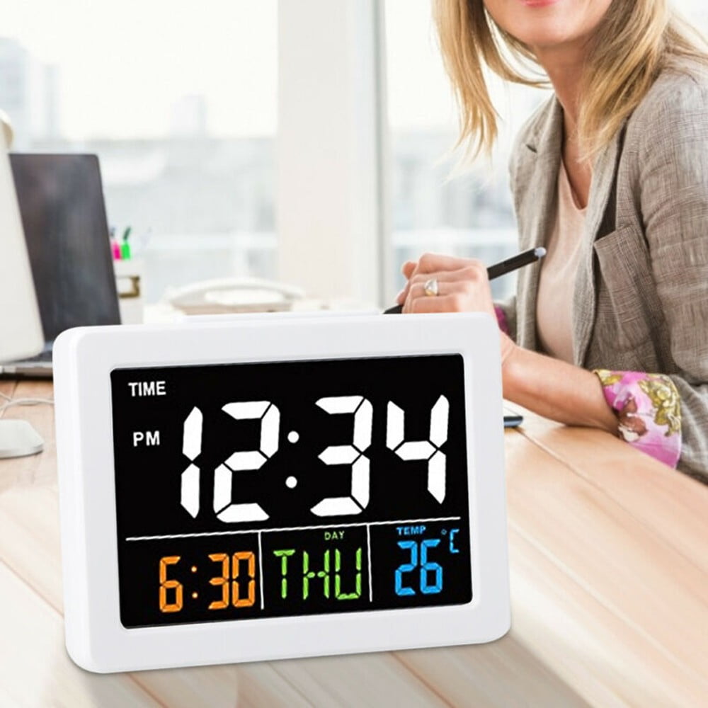 Digital Wall Clock Color Large Screen LCD Display Alarm Clock with Date