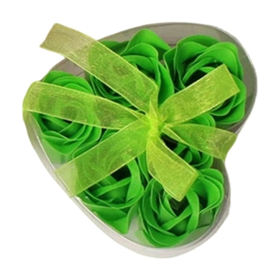 Floral Scented Bath Rose Soap 6Pcs Flower Petals Soap with Heart Shaped Box for Wedding Valentine's Day Gifts (Green)