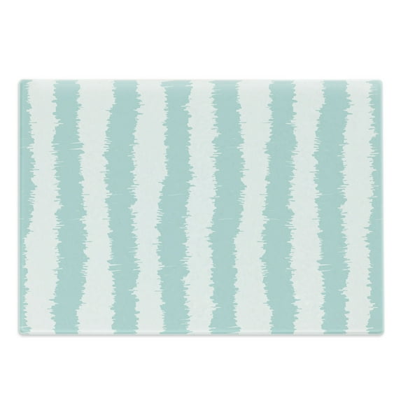 Aqua Cutting Board, Vertical Striped Pattern with Sketchy Lines Hipster and Grunge Design Ikat Inspired, Decorative Tempered Glass Cutting and Serving Board, Large Size, Seafoam White, by Ambesonne