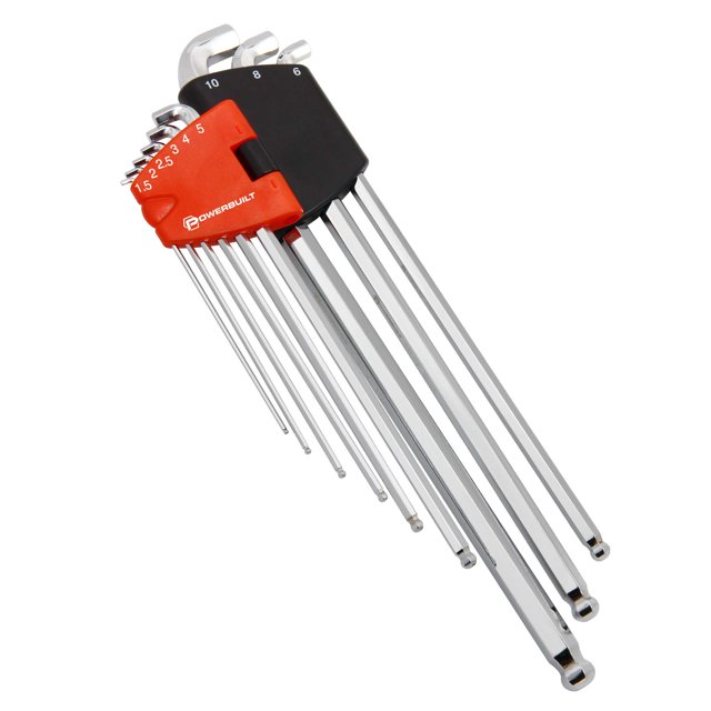 Powerbuilt Juego de llaves hexagonales con extremo de bola y brazo largo métrico de 9 piezas - 240100 Rojo