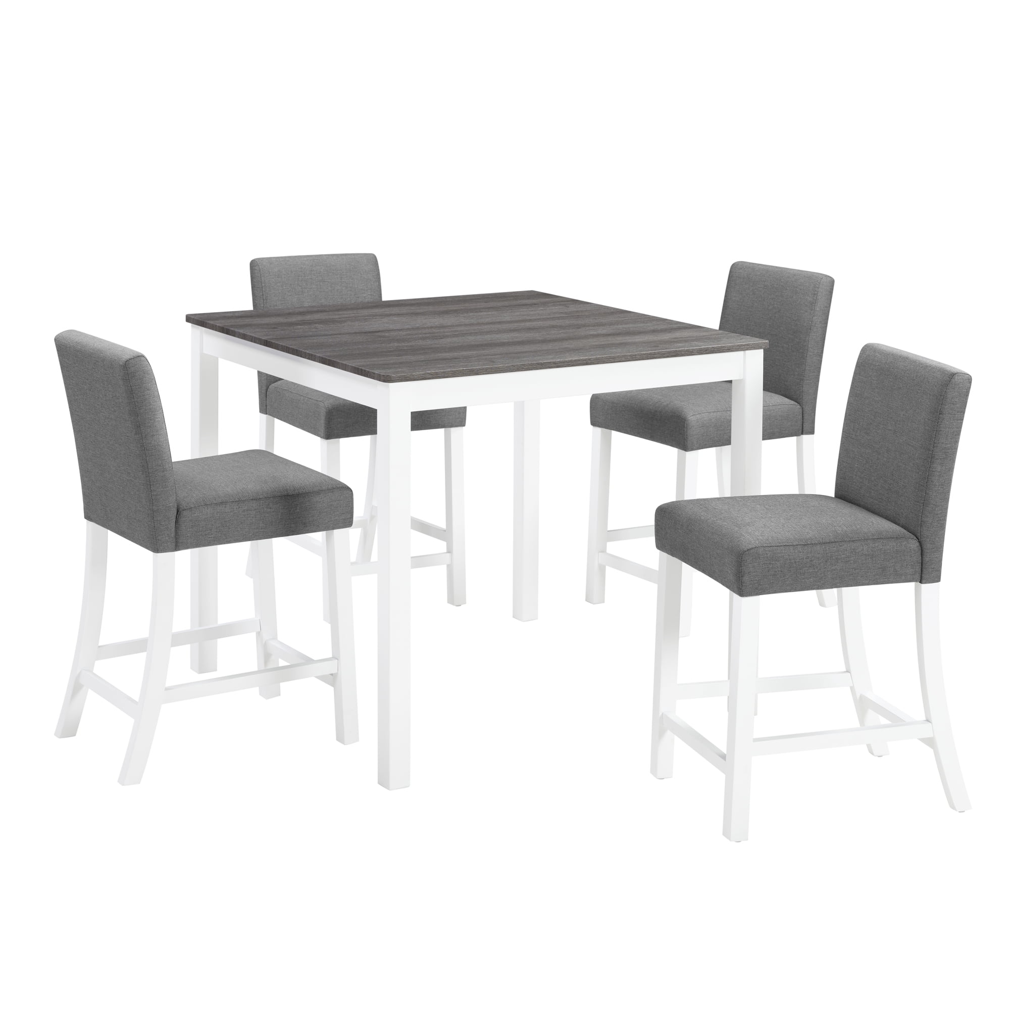 BSHTI 39" 5-Piece Rectangle Counter Height Table Set with Upholstered Chairs, Modern Space Saving Design for Dining Room（Grey & White）