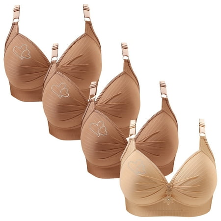 Clearance TOUMENY Womens Bras No Underwire Full Support Nude Bra 4PC Woman s Printing Gathered Together Large Size Daily Bra Underwear No Rims