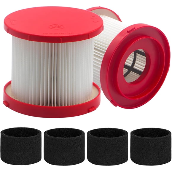2 Pack 49-90-1900 HEPA Vacuum Filters and 4 Pack 49-90-2015 Sponge Filters Compatible with Milwaukee Wet Dry Cordless M18 2 Gallon 0880-20 & FUEL Packout 0970-20, M12 FUEL 1.6 Gallon 0960-20