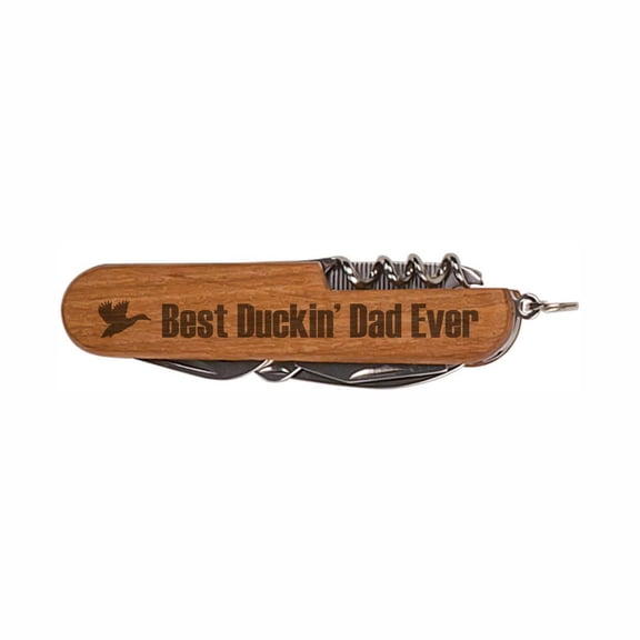 PrecisionNC Best Duckin Dad Ever Wooden 8-Function Multi-Tool Pocket Knife Funny Hunting Fathers Day Gifts for Dad