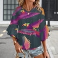thumbnail image 3 of Colorful Toucans Vibrant Seamless Pattern Women's V-Neck Blouse With 3/4 Ruffled Bell Sleeves Casual Top Ladies Blouses, 3 of 7
