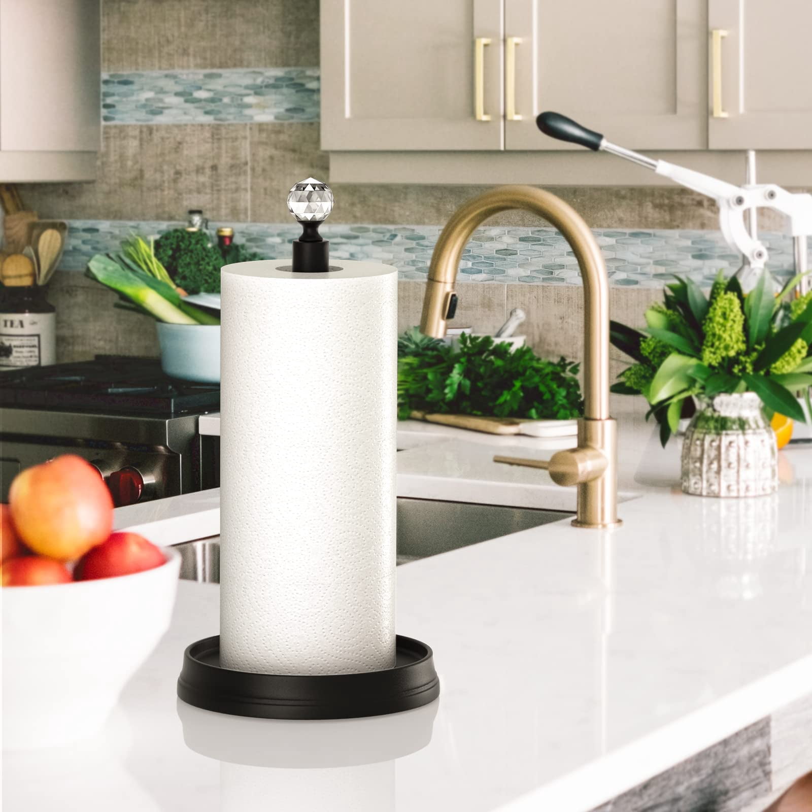 Crystal Head Paper Towel Holder - Steel Countertop Stand For Kitchen  Bars & Dining Tables Fits Standard Rolls Matte Black