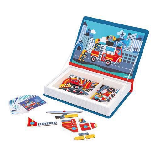 Janod - Magnéti'Book Pompiers - Jeux Magnétiques Éducatifs - Jouet pour Enfants Tout-Petits - Jeu d'Imagination et de Créativité - Jouet pour le Développement des Compétences Motrices Fines - De 3 à 8