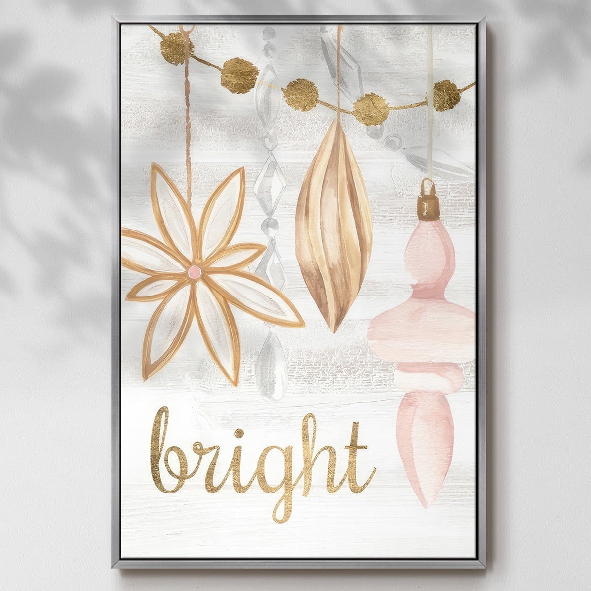 Elegant Ornaments Collection B - Framed Gallery Wrapped Holiday Canvas - 27 x 41 - Silver Frame