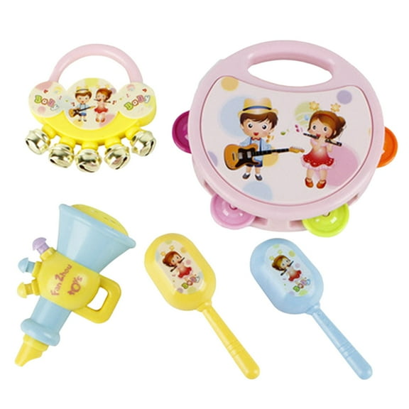 KOYPTL Musical Instruments Set Toys For Girls 3 ,Hand Drum Set Include Drum,Sand Hammers Hand Shake Bell And Trumpet,Montessori Sensory Toys Birthday Christmas Gift For Toddlers Kids Boys 2-3 (Pink)
