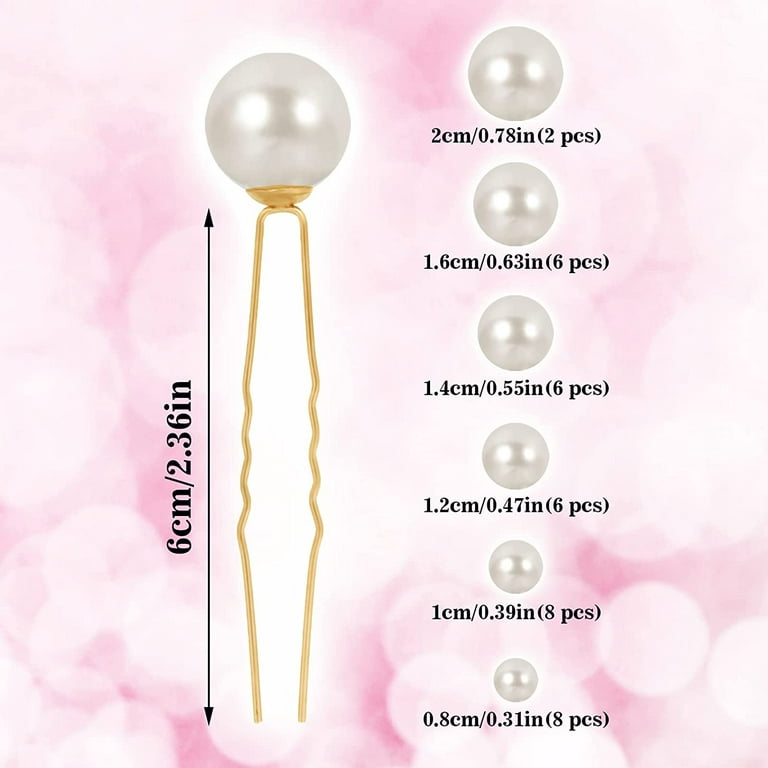 Menkey 36pcs Pearl Hair Pins Bridal Hair Pearls Wedding Preals for Hair Pearl Bobby Pins Pearl Wedding Hair Pins for Women Girl( 6 Sizes), Size: One Size