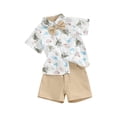 thumbnail image 2 of Yunliwuli Toddler Boy Gentleman Outfit Ocean Print Short Sleeves Shirt with Bow Tie and Shorts Set for Formal Wear, 2 of 10