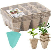 Housolution Seedlings Starter Trays, [5PCS] Biodegradable 12Grids Peat Pots with 10 Plant Labels for Gardening Seed