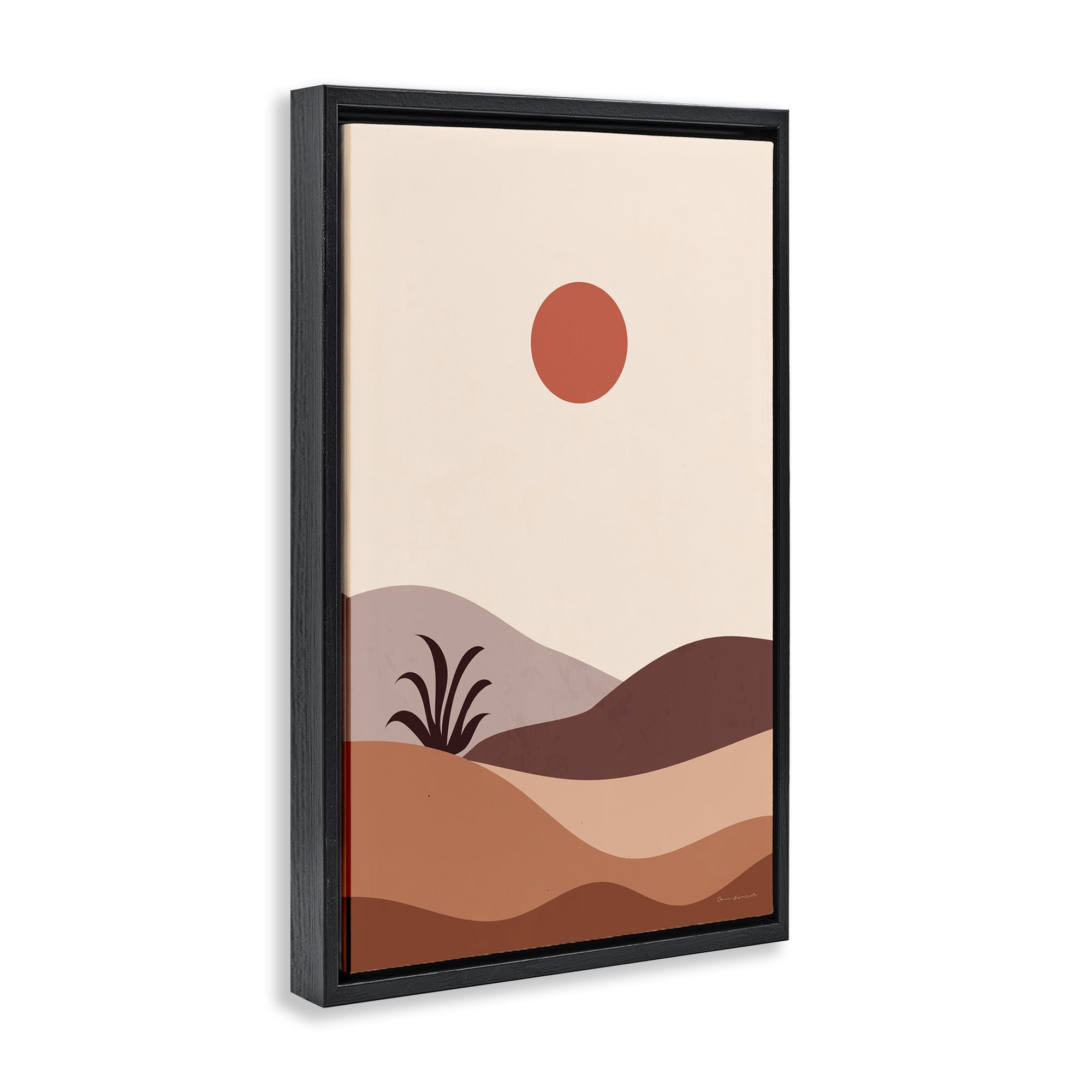 Stupell Industries Boho Desert with Plant Landscape & Nature Painting Black Floater Framed Canvas Art Print Wall Art, 17 x 25