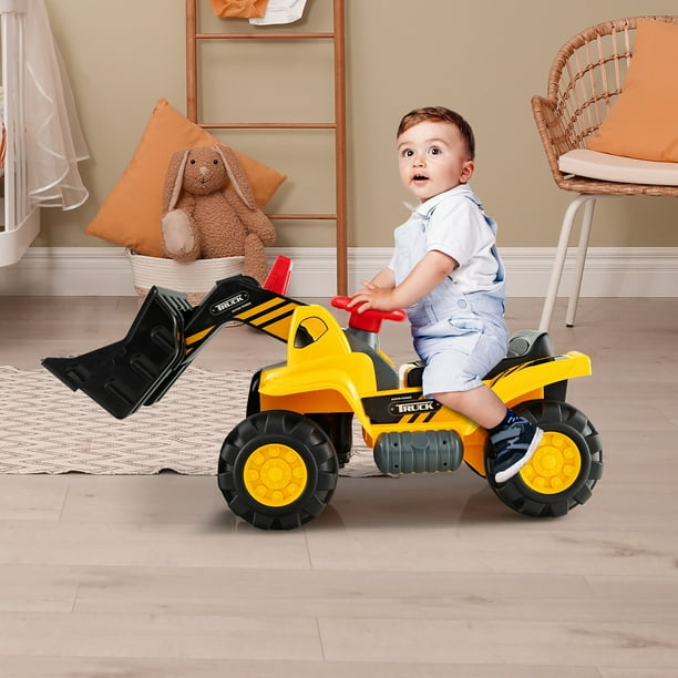 Excavatrice Tracteur Jouet pour Enfant Porteur de Quatre Pneus Vocal avec  Casque de Sécurité - Costway