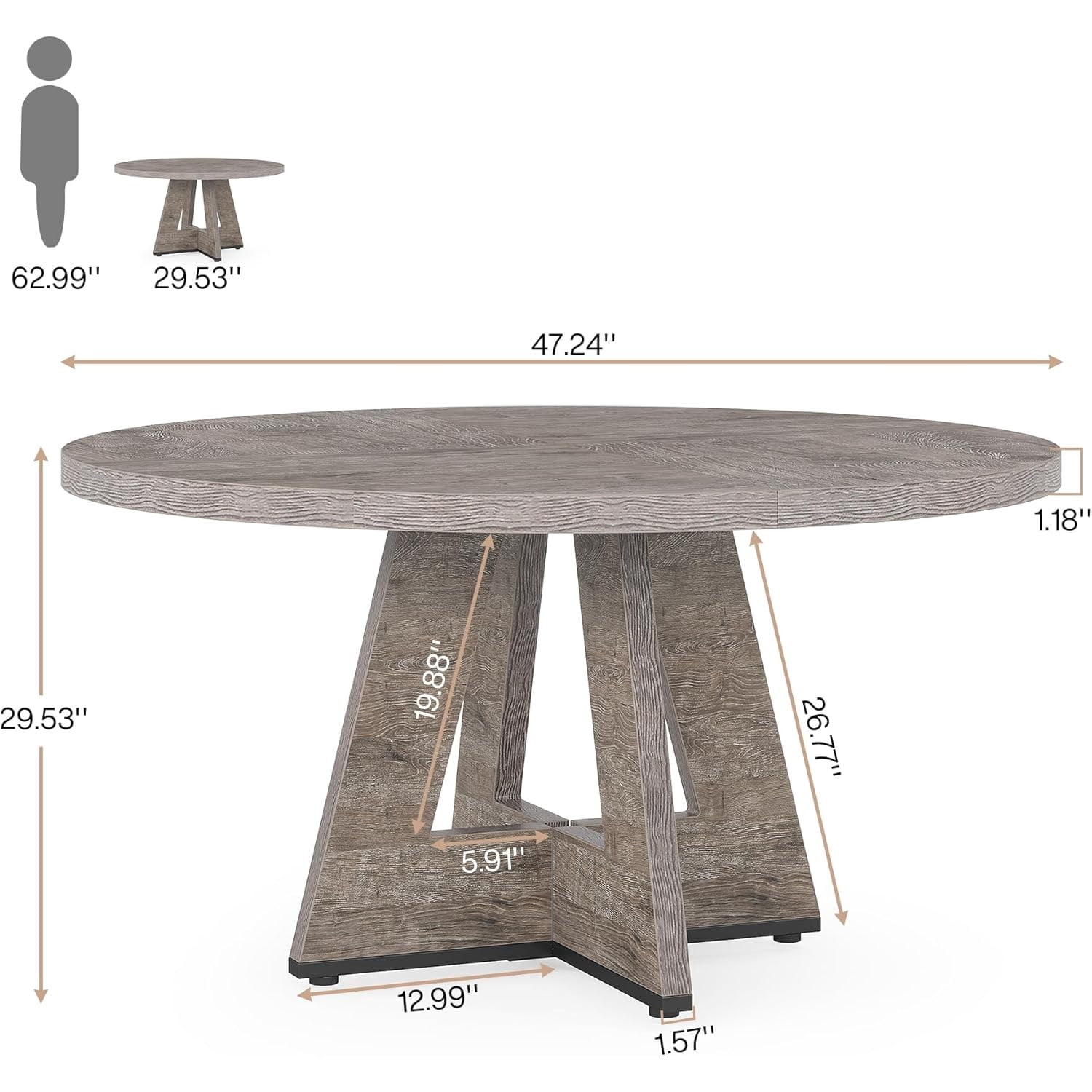 Round Dining Table, 47 in Walnut Finish, Seats 4-6