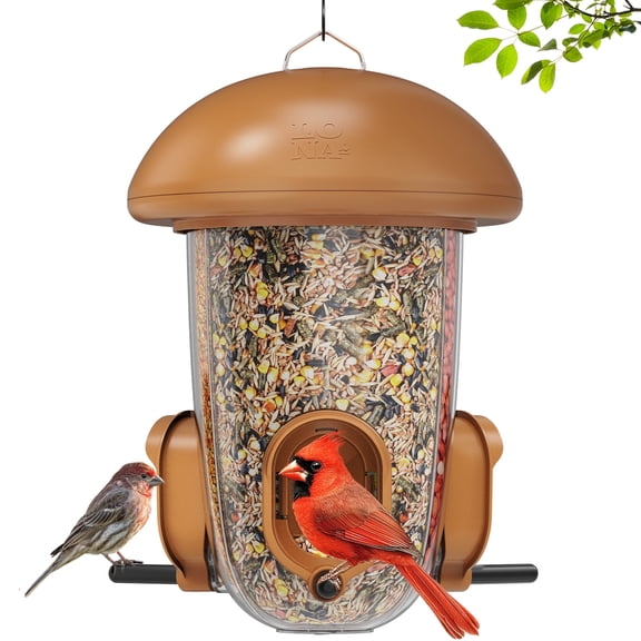 LONA Outdoor Bird Feeder, 3-Compartment & 3-Port Weather-Resistant Tube Feeder with Multiple Hanging Methods, Brown