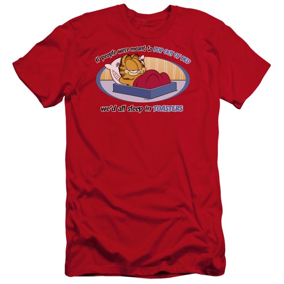 Garfield Pop Out Of Bed Premium Canvas Adult Slim Fit 30/1 T-Shirt Red