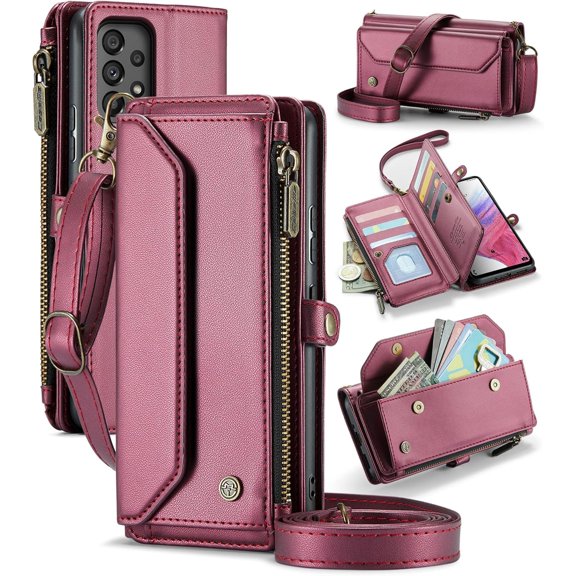 for Samsung Galaxy A53 Wallet Case with RFID Protection, Card Slots, Kickstand, Detachable Strap – Shockproof PU Leather Flip Crossbody Phone Cover Galaxy A53 5G