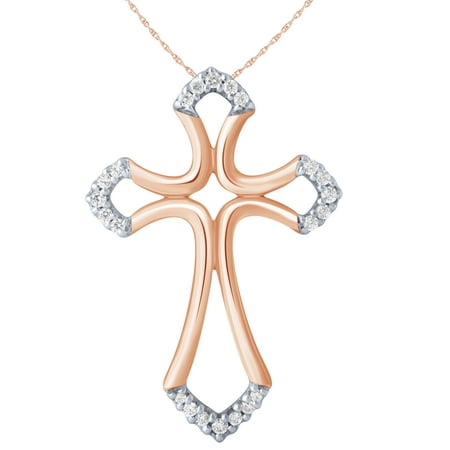 Diamond Outlined and Open Cross Pendant in 10 Karat Rose Gold