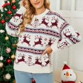 thumbnail image 1 of EGNMCR Chandail Col Rond pour Femmes, Chandail Col Rond Imprimé de Noël Récréatif Tricoté Manches Longues, 1 of 9