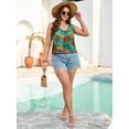 thumbnail image 2 of SHOWMALL Women's Plus Size Summer Tank Top, Soft Stretchy V Neck Pleated Tunic for Travel and Lounge, Vibrant Jungle Leaf 1X Sleeveless Side Slit Casual Layering Sun Shirt, 2 of 8