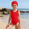 thumbnail image 2 of Girl Swimsuits Solid Color Swimsuit With Matching Swim Cap For Girls Comfortable Bathing, 2 of 4