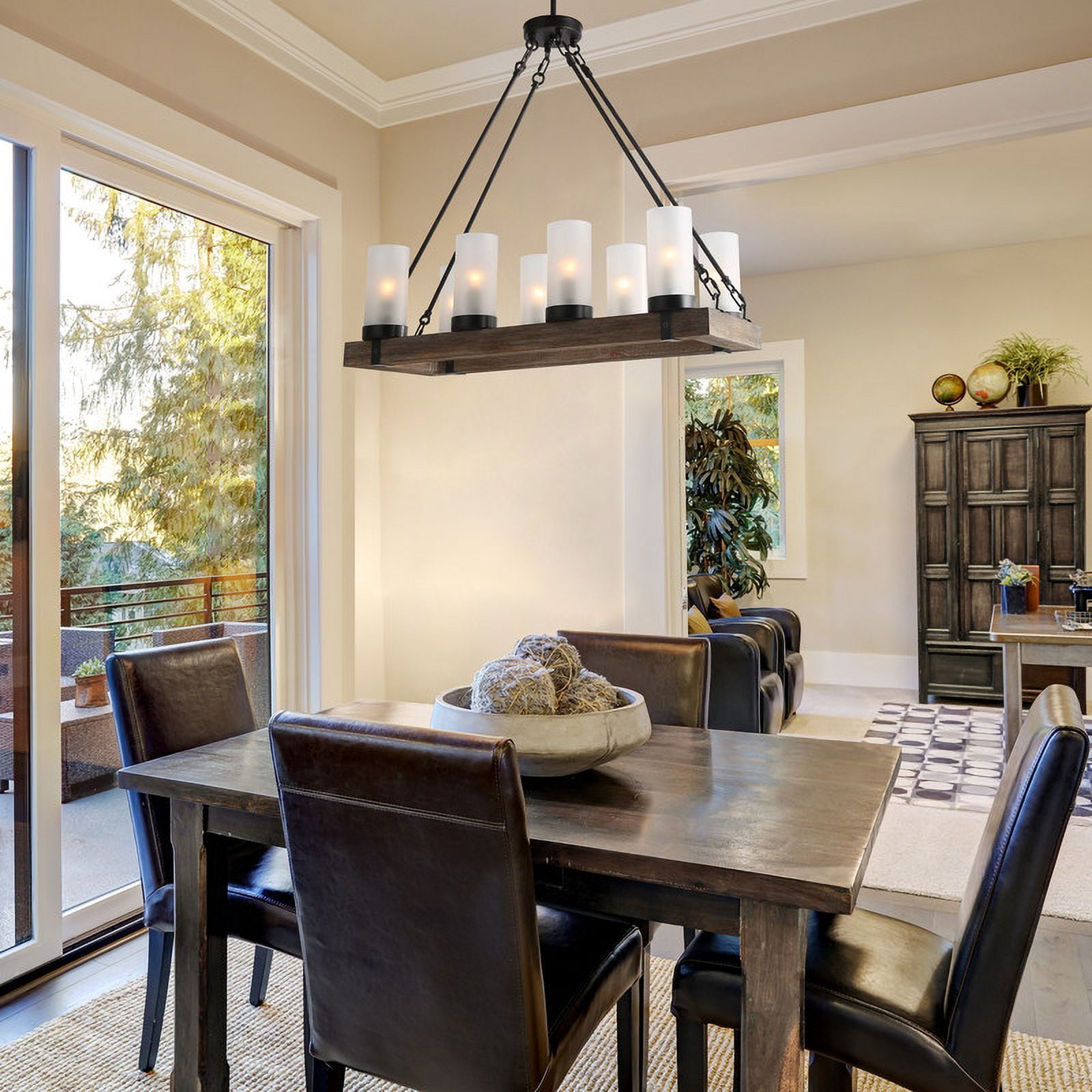 LNC 30-in Farmhouse Wood & Iron 8-Light Linear Chandelier for Kitchen Island & Dining