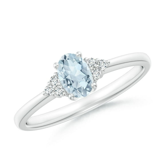 ANGARA Natural Solitaire Oval Aquamarine and Diamond Promise Ring in 14K White Gold for Women (Size-6x4mm) | March Birthstone, Birthday, Anniversary, Jewelry Gift for Women | Natural Aquamarine Ring