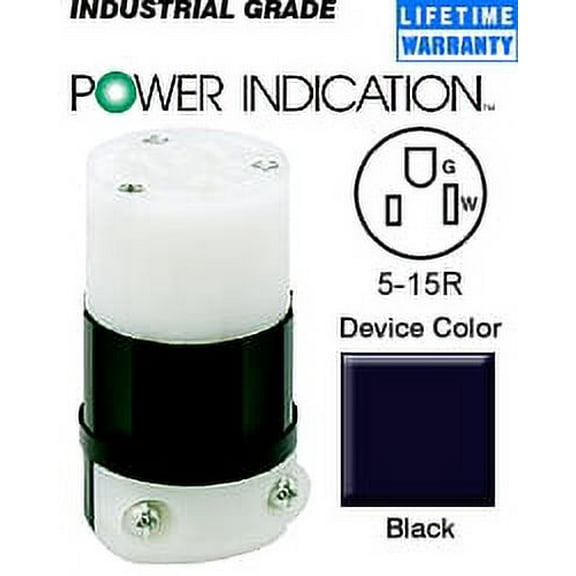 Leviton 5269-PLB Connector, Power Indication 5-15R 15 Amp 125 Volt Industrial Black and White - Black