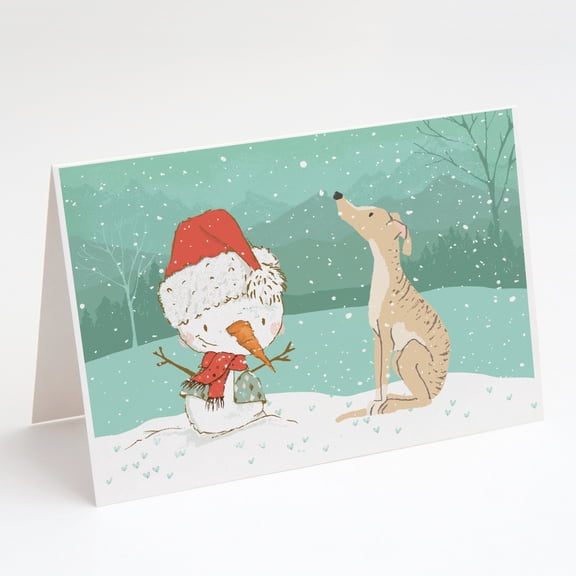 Brindle Greyhound Snowman Christmas Greeting Cards and Envelopes Pack of 8