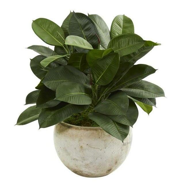 Nearly Natural 9244 26 in. Artificial Rubber Plant in Stone Planter