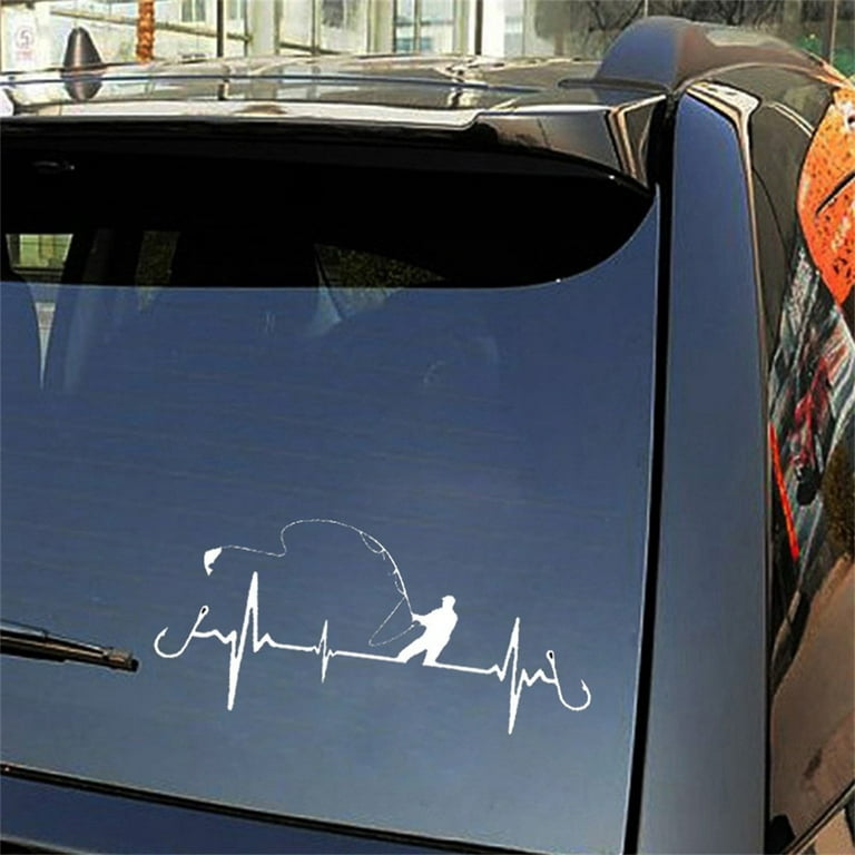 Car Sticker Funny Fishing Style Heartbeat Motorcycle Decorative Decal 