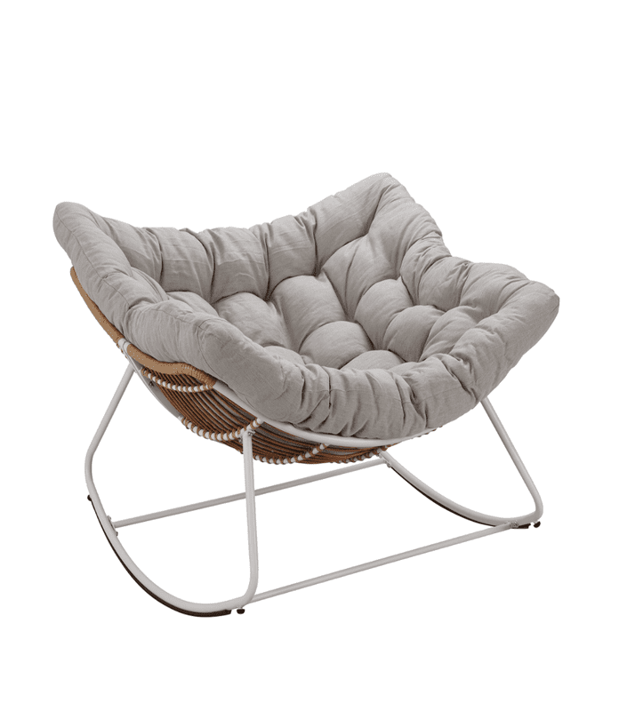 Oversized Rocking Chair, Indoor Outdoor Patio Wicker Rocker with Thick Cushion, Patio Lounge Chair Rocking Recliner