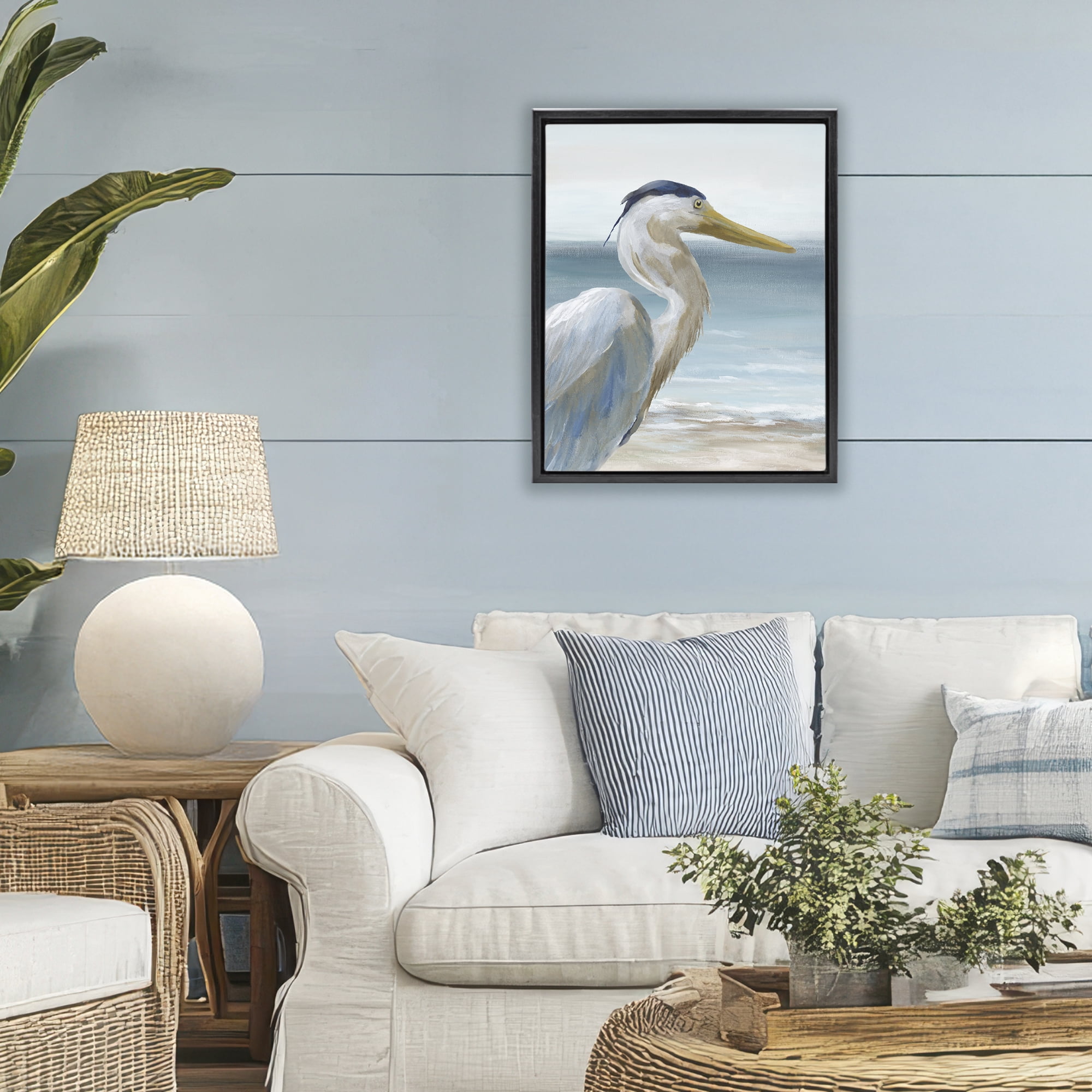 Stupell Industries Right Gazing Heron Black Framed Floater Canvas Wall Art, design by Nan