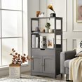 thumbnail image 2 of LDAILY Storage Cabinet, 24" L x 13" W x 48" H Floor Cabinet with 2 Shelves, 1 Drawer and a 2-Door Base Cupboard, Microwave Cart with Storage Cabinet for Kitchen, Bathroom, Home Office (Grey), 2 of 18