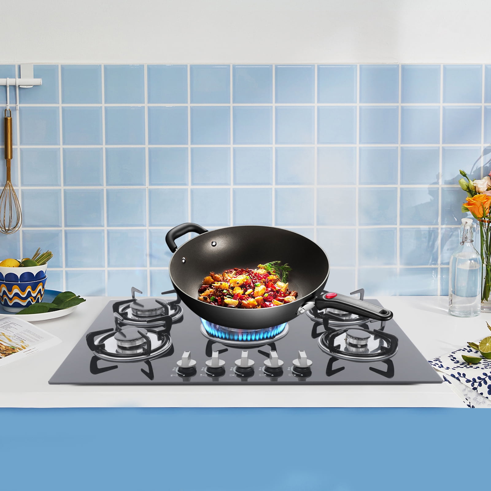 5 Burners Built-In Stove Top Gas Cooktop Burner Kitchen Cooktop Gas Cooking for Homes or Restaurants
