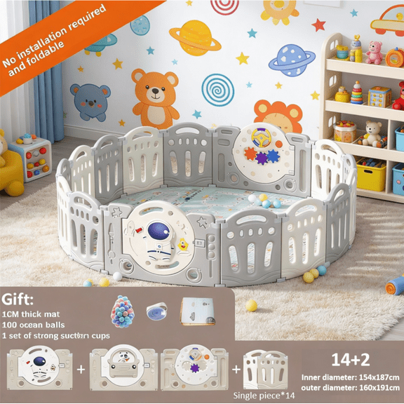 Baby Playard with Drawing Board & Climbable, Stable Play Yard with 14 2 Panels , Baby Playpen for Babies and Toddlers,Grey&White