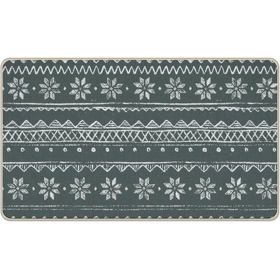 Boho Moroccan Winter Grey Decorative Front Door Mat, Gray Abstract Geometry Doormat Indoor Outdoor Non-Slip Floor Entryway Rug, Christmas Farmhouse Rustic Home Kitchen Decoration 17x30 Inch