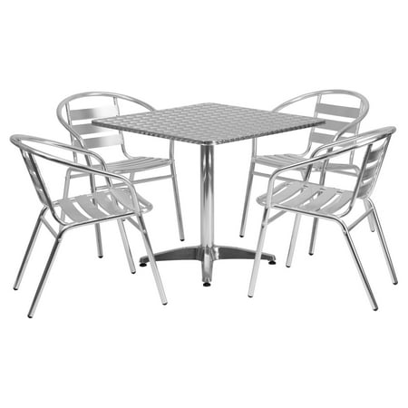 Aluminum Slat Table - Flash Furniture 31.5'' Square Aluminum Indoor-Outdoor Table with 4 Slat Back Chairs