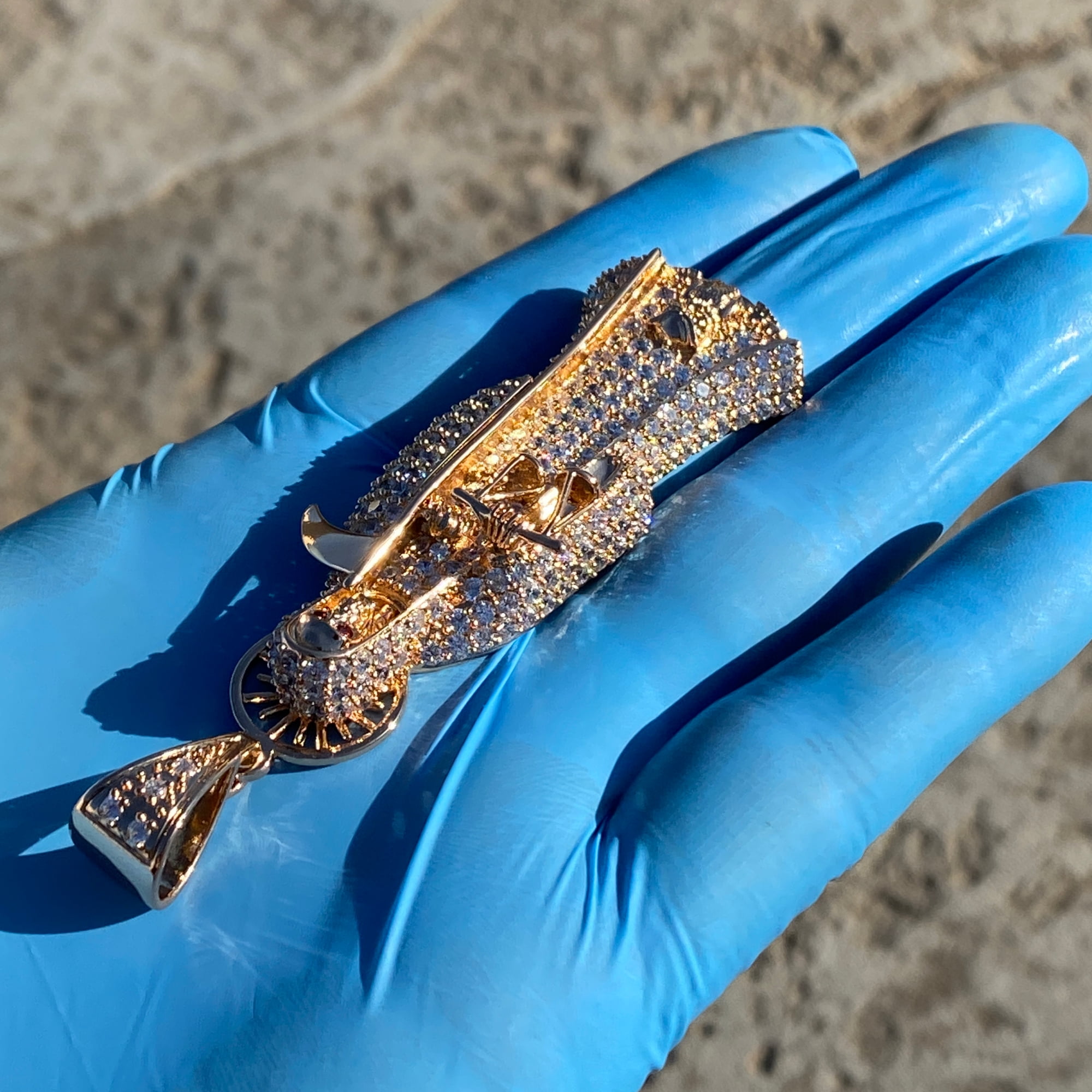 Nuestra Señora De La Santa Muerte Pendant Holy Death Grim Reaper Iced Micro Pave Bling 18k Gold Finish Charm 3.5" inch