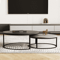 thumbnail image 3 of NessCarsti Modern Round Coffee Table Set, Black Metal Legs, Grey Finish, 31.5/23.7", 3 of 6