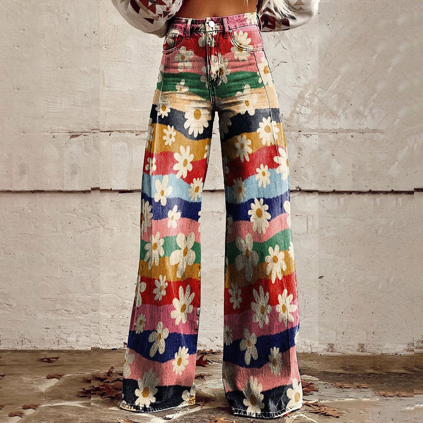 Pantalon Large Femme Taille Haute - Coupe Ample, élastique, Imitation Jean, Décontracté
