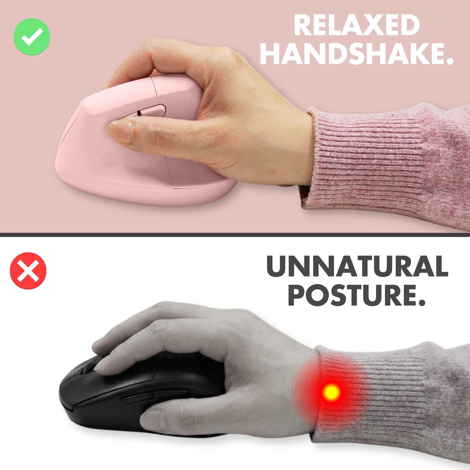 X9 Performance Wireless Vertical Ergonomic Mouse - (BT + 2.4Ghz) - Click in Comfort - Up to 4000 DPI, 6 Button, Rechargeable - Bluetooth Ergonomic Vertical Mouse Wireless - For Mac and PC - Pink